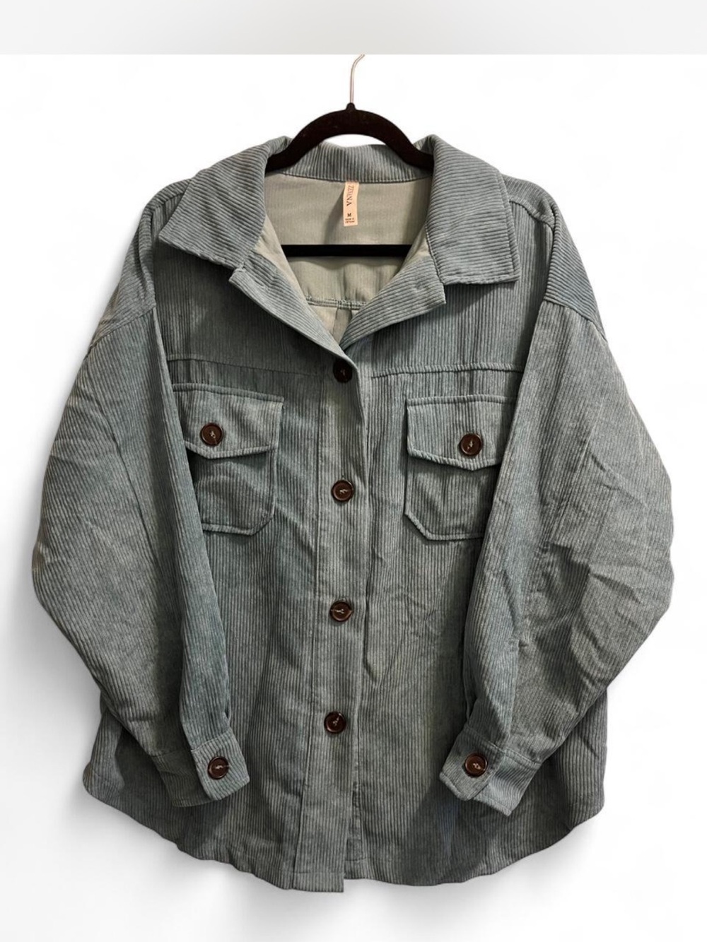 Zenana Outfitters Corduroy Button-Up Jacket in Sage Green